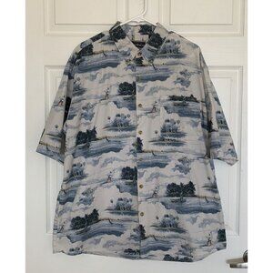Field and Stream Men’s XL Shirt Button Cotton Fishing Scene Short Sleeve Shirt
